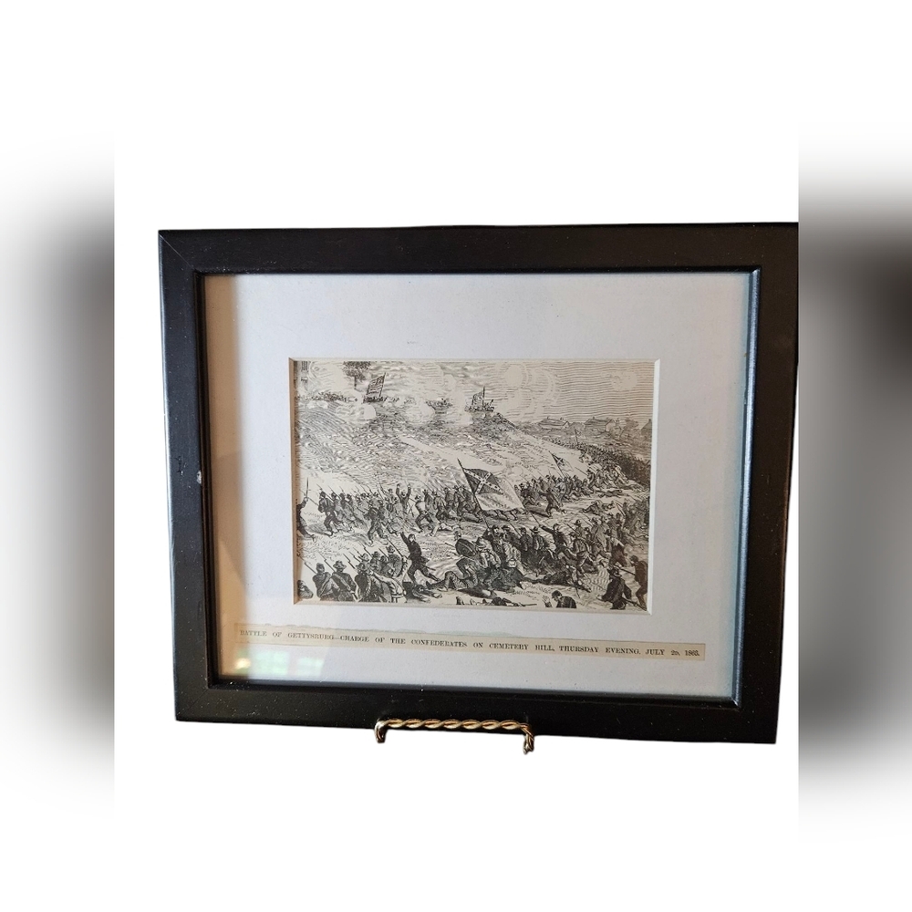 Framed Historical Print in Black Frame Battle of Gettysburg Print.